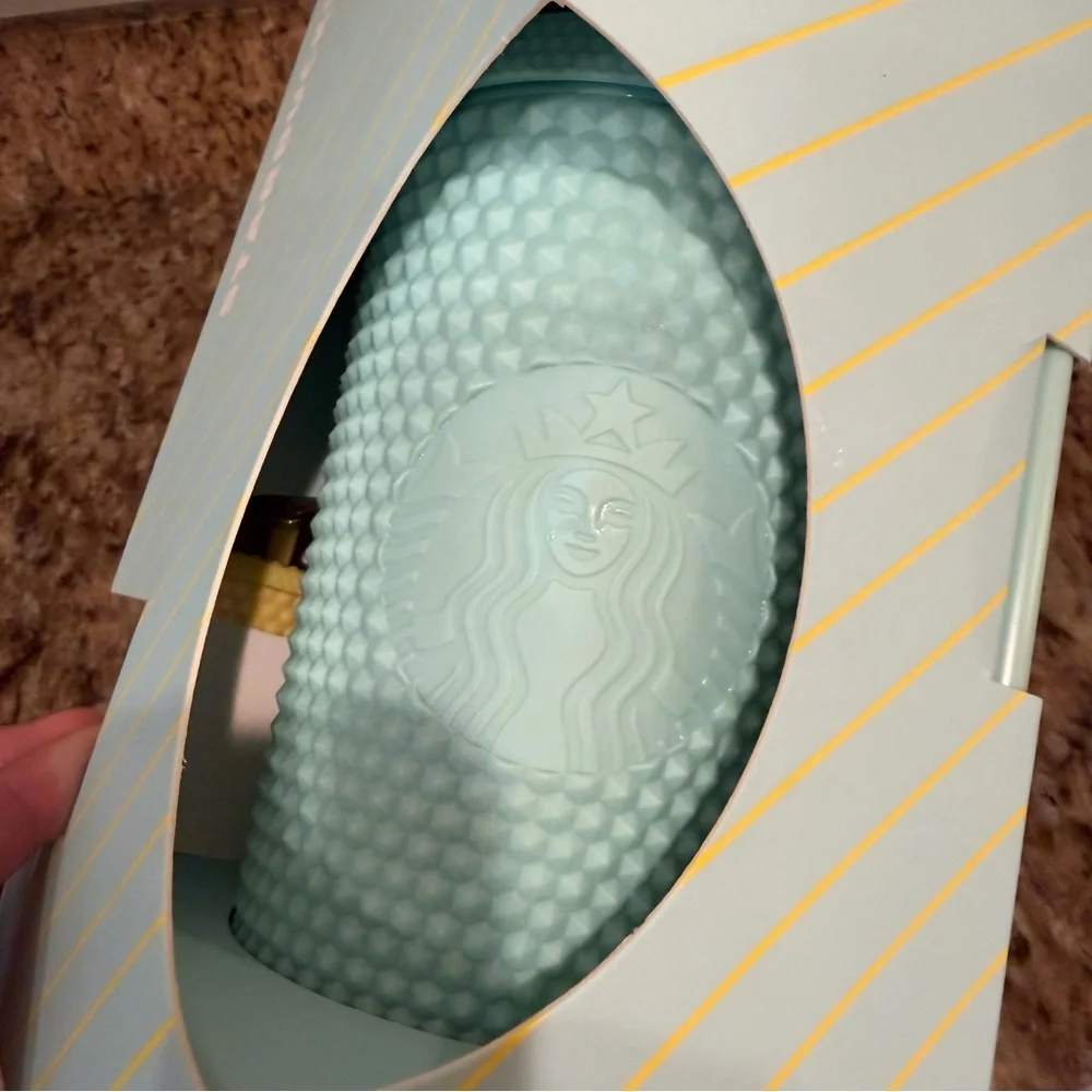 NWT Korea Starbucks Mint Grande Studded Tumbler Cup Yellow Keychain Box Overseaa